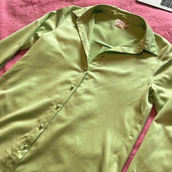Oh Polly Bright Green Button Down Collar Shirt - Picture 3 of 6